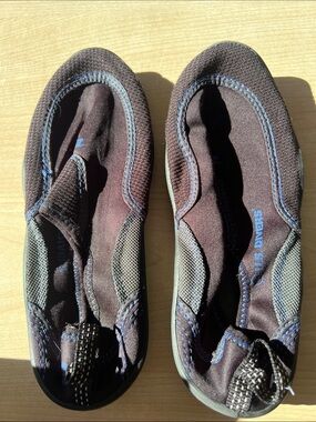Slip-On Women's Water Shoes in Black with Blue Stitching
